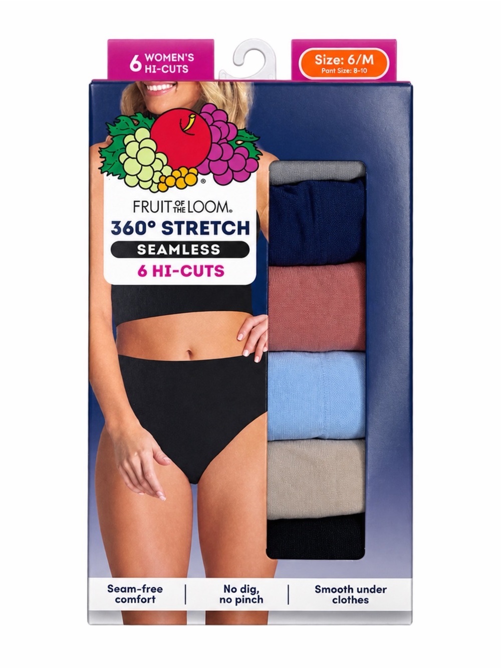 Fruit Of The Loom 360 Stretch Seamless Women's Panties 6 pack Underwear Size 6 M